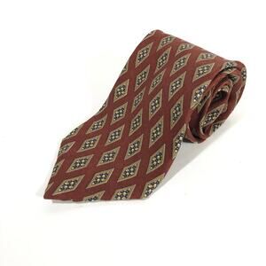 Joseph Abboud Burgundy Red and Tan Silk Tie, Geometric Made in USA Italian Silk